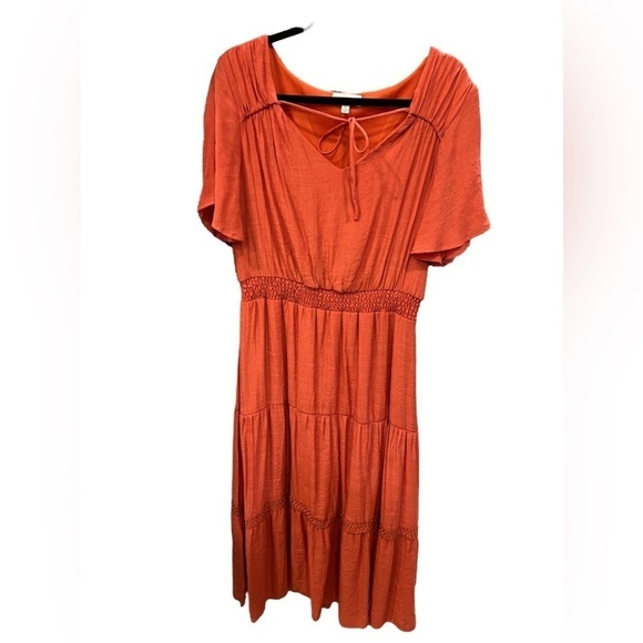 119. NWT Women’s Luxology Tie Front Tiered MIDI Gauze Dress XL - Picture 2 of 3